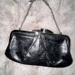Hobo Hayley Black Vintage-Style Leather Clutch with Chain